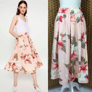 Zara Tropical Floral Midi Skirt Peach Sz M NWT